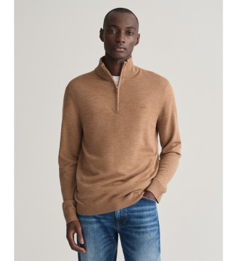 Gant Pullover aus extrafeiner Merinowolle mit halbem Reiverschluss braun