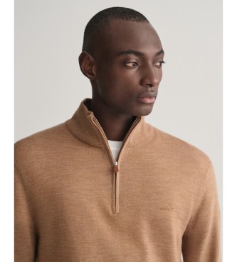 Gant Pull en laine mrinos extra-fine avec demi-fermeture clair marron