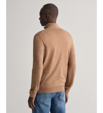 Gant Pullover aus extrafeiner Merinowolle mit halbem Reiverschluss braun