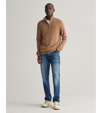 Gant Pull en laine mrinos extra-fine avec demi-fermeture clair marron