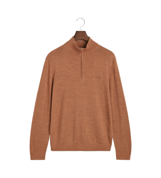 Gant Pull en laine mrinos extra-fine avec demi-fermeture clair marron