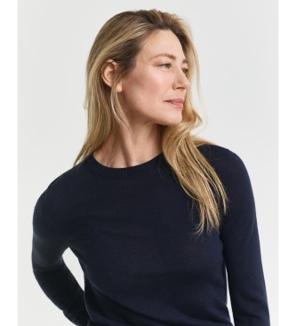 Gant Pull en laine mérinos extrafine col rond bleu marine