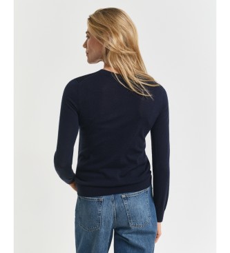 Gant Pull en laine mérinos extrafine col rond bleu marine