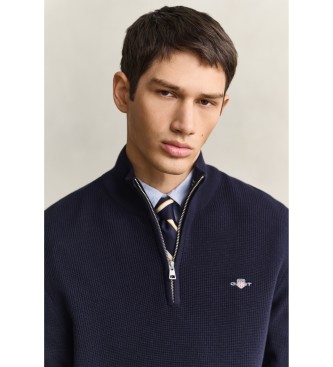 Gant Pulover s polovično zadrgo, temno modra