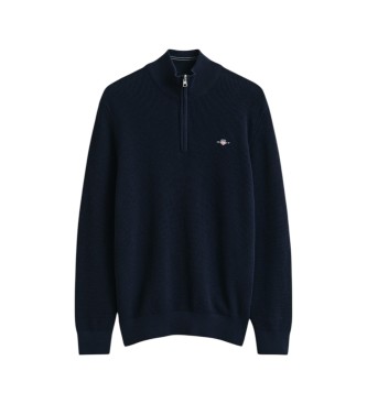 Gant Pulover s polovično zadrgo, temno modra
