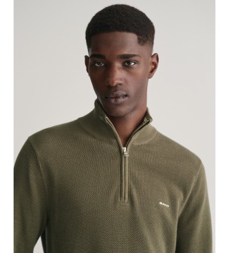 Gant Bawełniany sweter pique z zamkiem błyskawicznym w kolorze zielonym