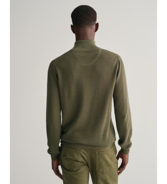 Gant Bombažni pulover pique s polovično zadrgo zelene barve