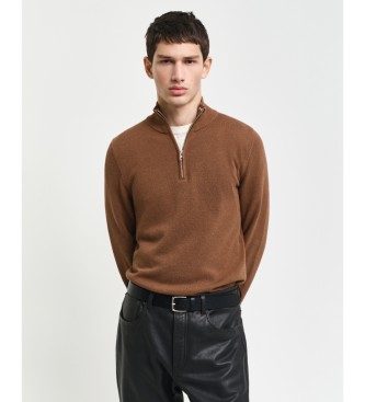 Gant Cotton Pique Half Zip Pullover Brown