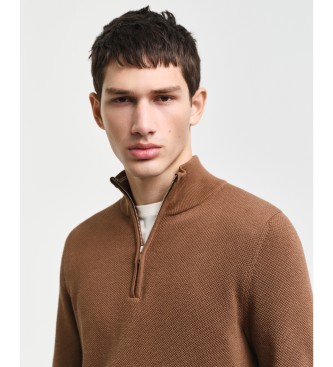 Gant Pull en coton piqu avec fermeture  glissire, marron