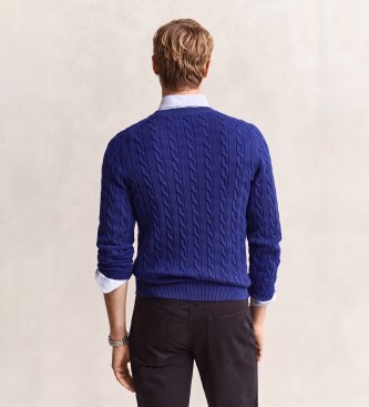 Gant Blauwe kabelgebreide trui