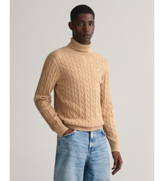 Gant Beige Cotton Eights-strikket pullover med svanekrave