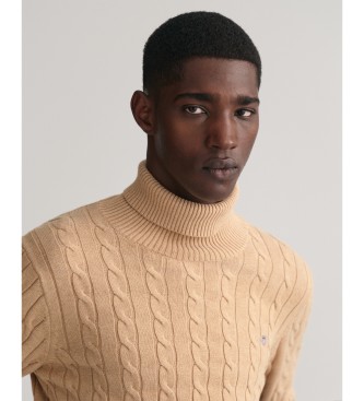 Gant Beige Cotton Eights-strikket pullover med svanekrave