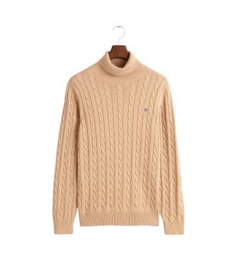 Gant Beige Cotton Eights-strikket pullover med svanekrave