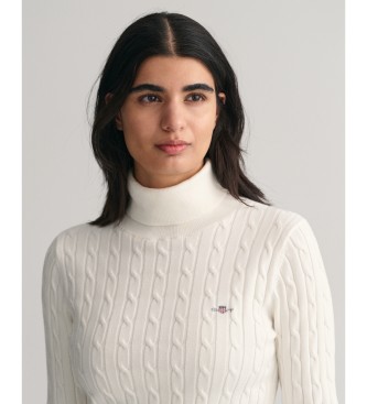 Gant Eights stickad pullover med svanhals i vit stretchbomull