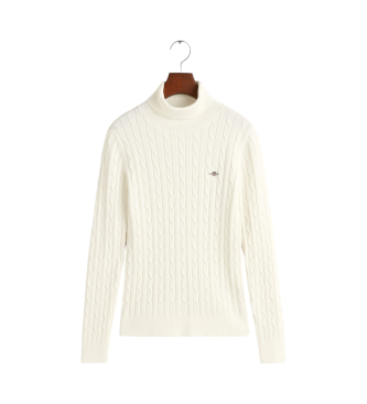 Gant Eights stickad pullover med svanhals i vit stretchbomull