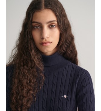 Gant Eights Knitted Pullover with Swan Neck in Navy Stretch Cotton