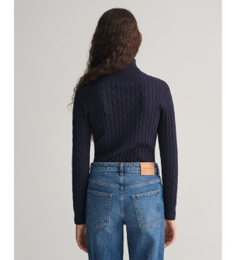 Gant Eights strikket pullover med svanehals i marinebl stretchbomuld