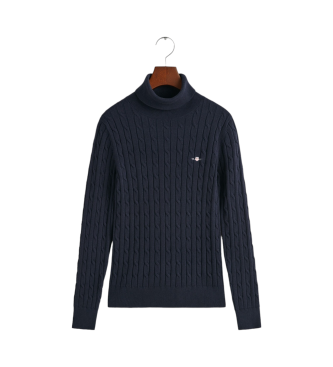 Gant Eights Knitted Pullover with Swan Neck in Navy Stretch Cotton