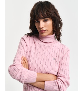 Gant Rosa gerippter Baumwollstrickpullover mit rosa geripptem Kragen