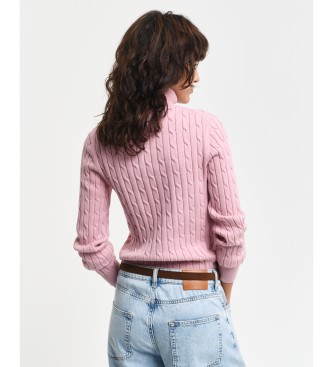 Gant Pink ribbed cotton knitted jumper with a pink ribbed knitted cowl neck