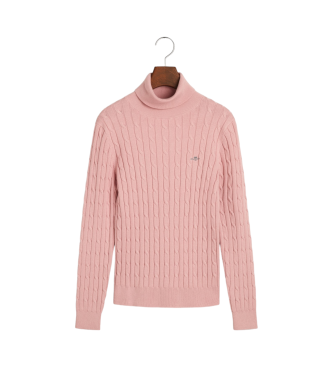 Gant Pink ribbed cotton knitted jumper with a pink ribbed knitted cowl neck