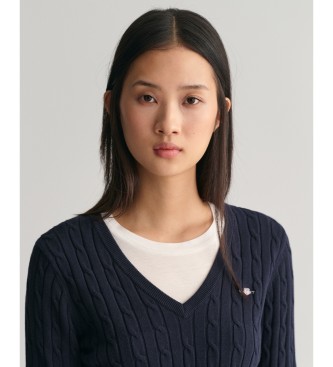 Gant V-neck V-neck knitted jumper in navy stretch cotton, knitted in eights