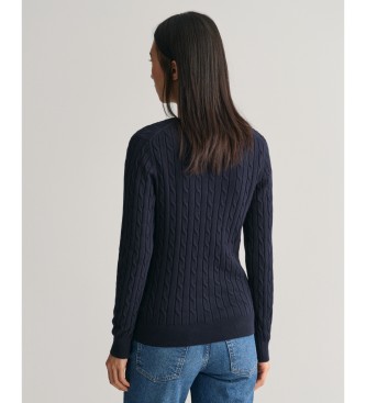 Gant Dzianinowy sweter z dekoltem V z elastycznej bawełny w kolorze granatowym, dziergany w ósemki