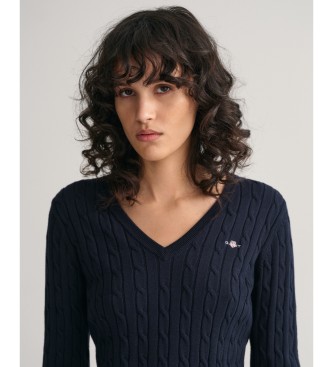 Gant Pleten pulover z izrezom v obliki črke V iz raztegljivega bombaža v mornariški barvi, pleten v osmih kosih