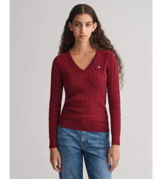 Gant Maglia con scollo a V a trecce in cotone stretch bordeaux