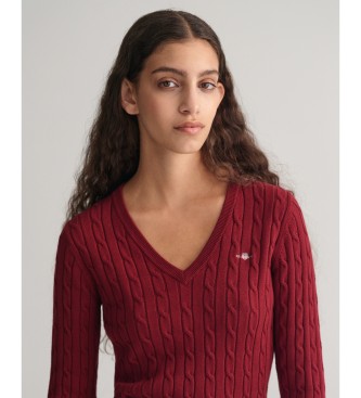 Gant Maglia con scollo a V a trecce in cotone stretch bordeaux