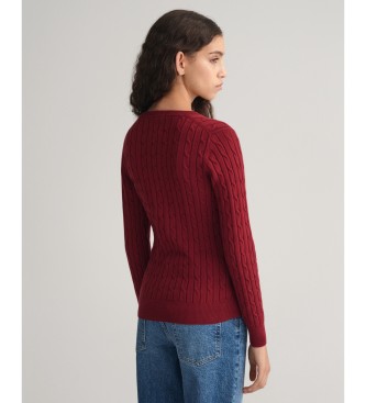 Gant Maglia con scollo a V a trecce in cotone stretch bordeaux