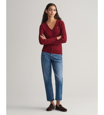 Gant Maglia con scollo a V a trecce in cotone stretch bordeaux