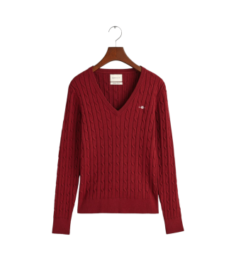 Gant Maglia con scollo a V a trecce in cotone stretch bordeaux