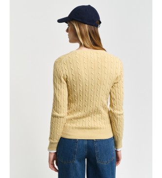 Gant Pull en coton stretch jaune  col en V Pull en tricot  col en V en coton stretch jaune