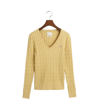 Gant Pull en coton stretch jaune  col en V Pull en tricot  col en V en coton stretch jaune