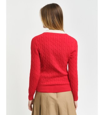 Gant Knitted Eights Strikket pullover med spidshals i stretchbomuld rød