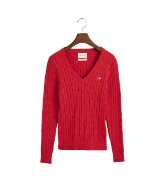 Gant Knitted Eights Strikket pullover med spidshals i stretchbomuld rød