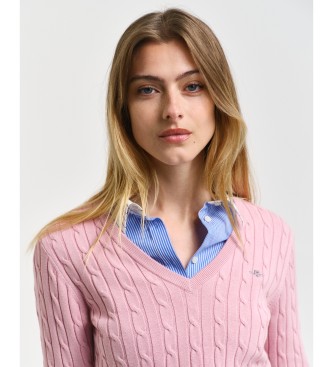 Gant Roze stretch katoenen V-hals V-hals V-hals gebreide trui van stretch katoen