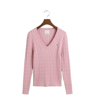 Gant Roze stretch katoenen V-hals V-hals V-hals gebreide trui van stretch katoen