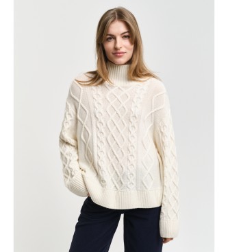 Gant Hvid strikket pullover med lige hals og ottetaller