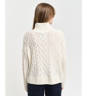 Gant Pull blanc  col droit en tricot Eights Knitted Pullover