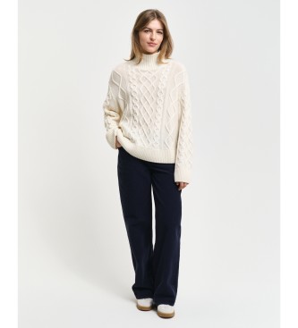 Gant Hvid strikket pullover med lige hals og ottetaller