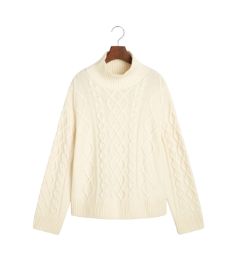 Gant Pull blanc  col droit en tricot Eights Knitted Pullover