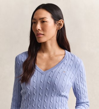 Gant Maglione in maglia a trecce scollo a V blu