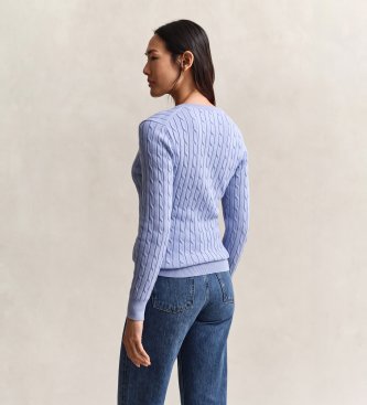 Gant Maglione in maglia a trecce scollo a V blu