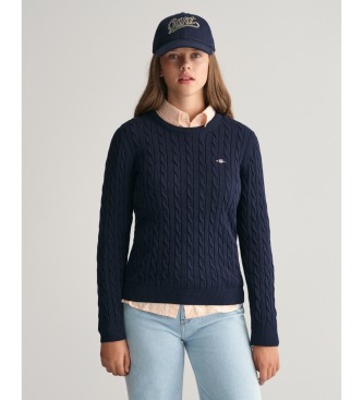 Gant Maglione lavorato a maglia a trecce in cotone per adolescenti con scudo blu scuro