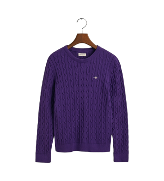 Gant Maglione Shield Teen in maglia di cotone a trecce lilla