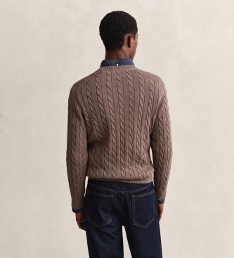 Gant Bruine trui met kabelbreisel