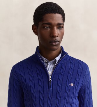 Gant Gebreide trui met kabelsteek in blauw