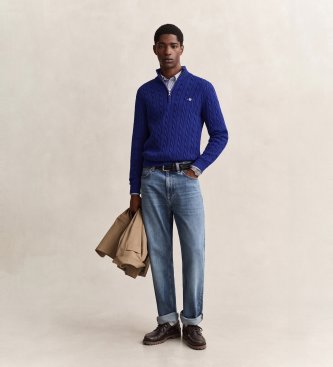 Gant Gebreide trui met kabelsteek in blauw